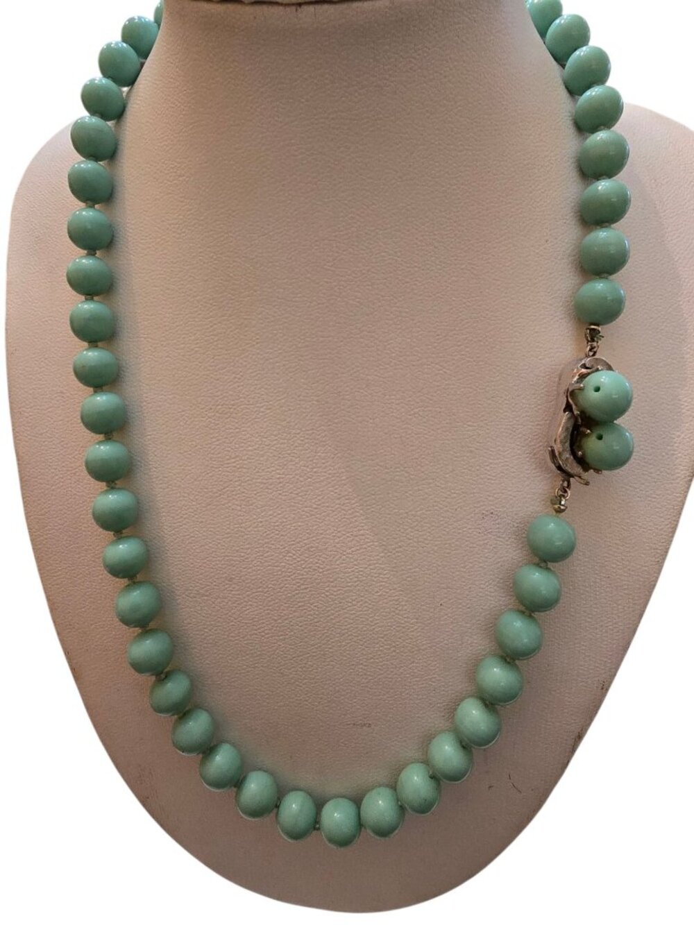 Vintage Tourmaline? Semi-Precious 8MM Hand-Knotted Necklace with 14kt Gold Clasp
